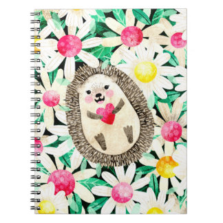 Carnet Hérisson adorable dans des fleurs rose jaune fémin