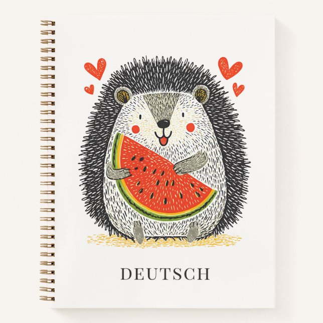 Carnet Hérisson Mignon Aime Pastèque (Devant)