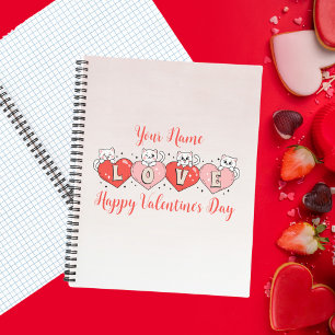 Carnet Heureuse Sainte-Valentin, Cute Chats Avec Coeurs