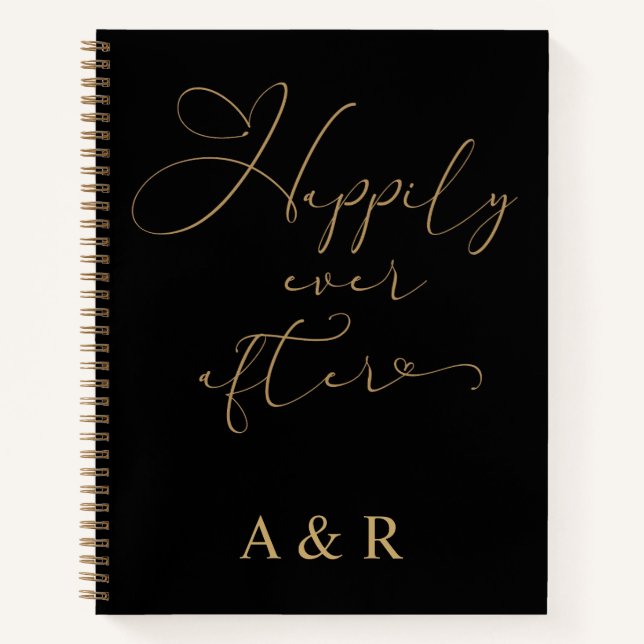 Carnet Heureux jamais après Wedding planner Monogramme or (Devant)