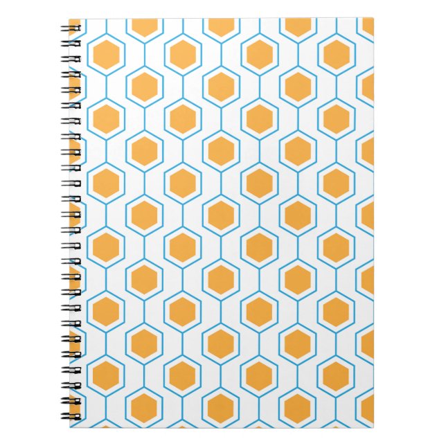 Carnet Hexagon abstract geometrical pattern in orange blu (Devant)