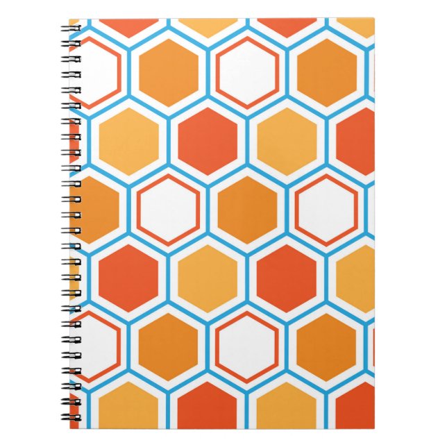 Carnet Hexagon in orange, blue and white (Devant)