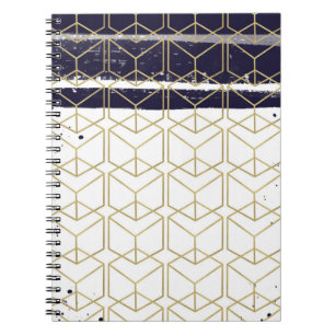 Carnet Hexagone Moderne Bleu Nuit Or Géométrique Glamour