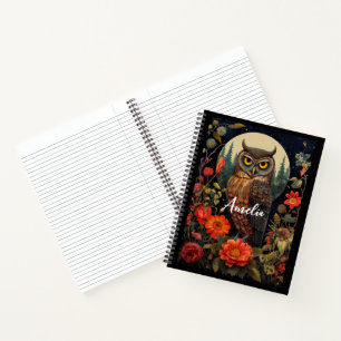 Carnet Hibou la nuit avec une pleine lune