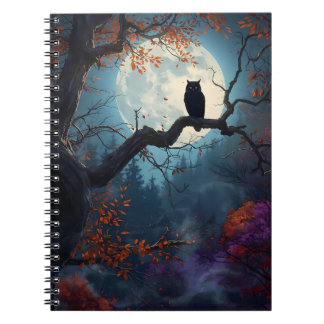 Carnet Hibou pleine lune dans la nuit de l'arbre d'automn