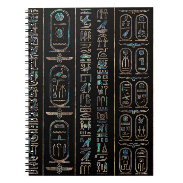 Carnet Hiéroglyphes égyptiens Abalone motif d'or (Devant)