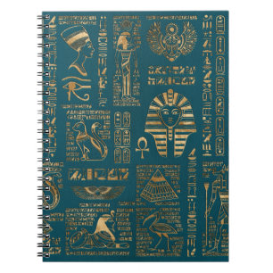 Carnet Hiéroglyphes et divinités égyptiens - or sur la