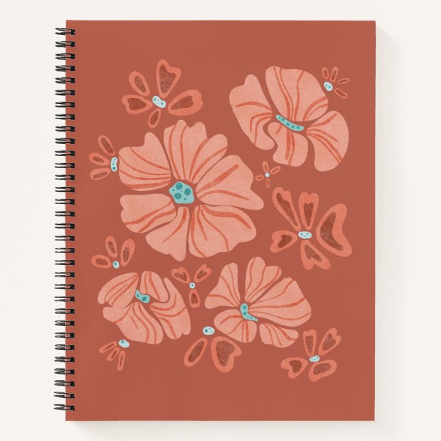 Carnet Hippie Blooms : Artwork Abstrait Red Flower Power (Devant)
