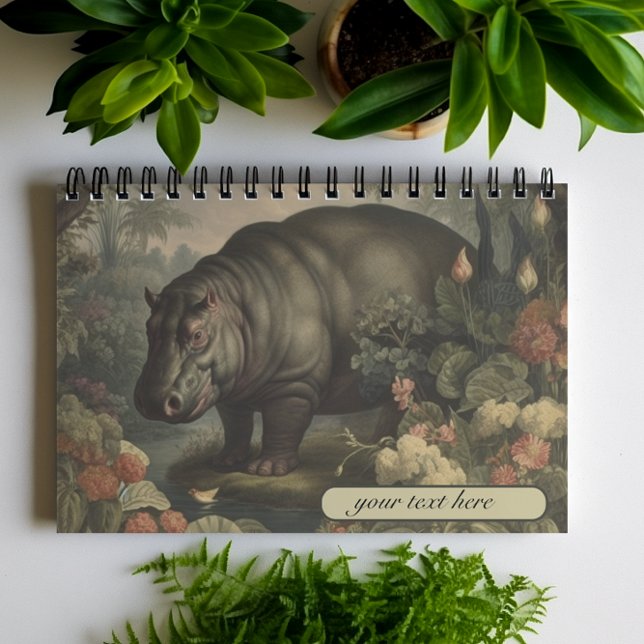 Carnet Hippo botanique vintage, personnalisable (Créateur téléchargé)
