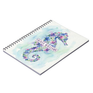 Carnet Hippocampe botanique de fleurs de l'océan fantaisi