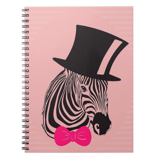 Carnet Hipster Zebra avec chapeau supérieur et Cravate Bo (Devant)