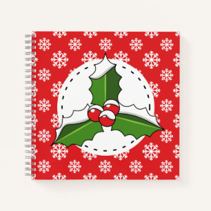 Carnet Holly Berry on Red White Snowflakes