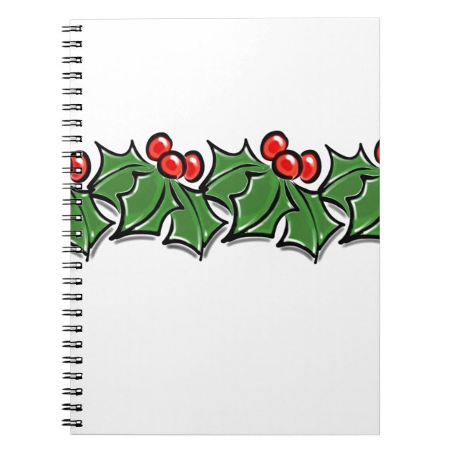 Carnet Holly Feuilles, Holly Berries, couronne de Noël (Devant)
