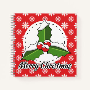 Carnet Holly on Red White Snowflakes