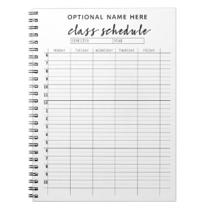 Carnet Horaire de classe pour le semestre - noir et blanc