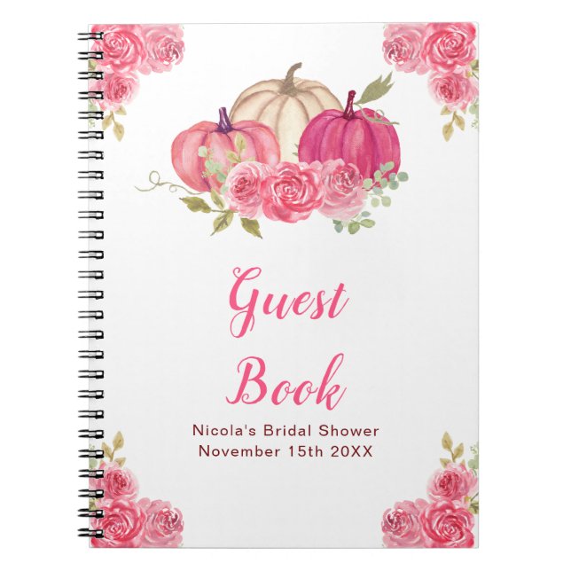 Carnet Hot Pink Floral Pumpkins Bridal Shower Guest Book (Devant)
