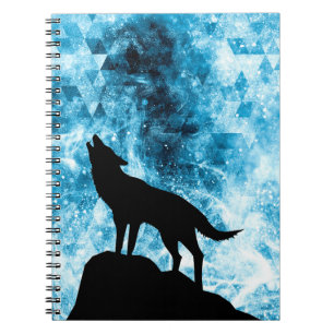 Carnet Howling Wolf Hiver neige bleue fumée Abstraite