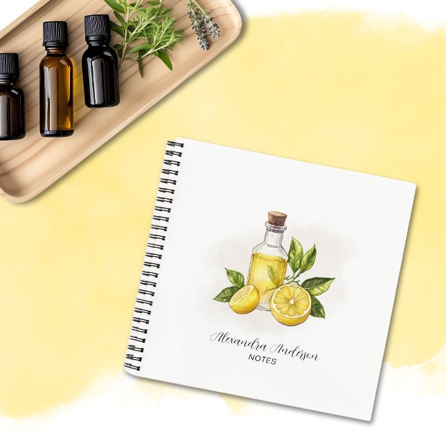 Carnet Huiles Essentielles Botaniques d'Agrumes Citron Aq (Botanical Citrus Lemon Essential Oils Watercolor Notebook)