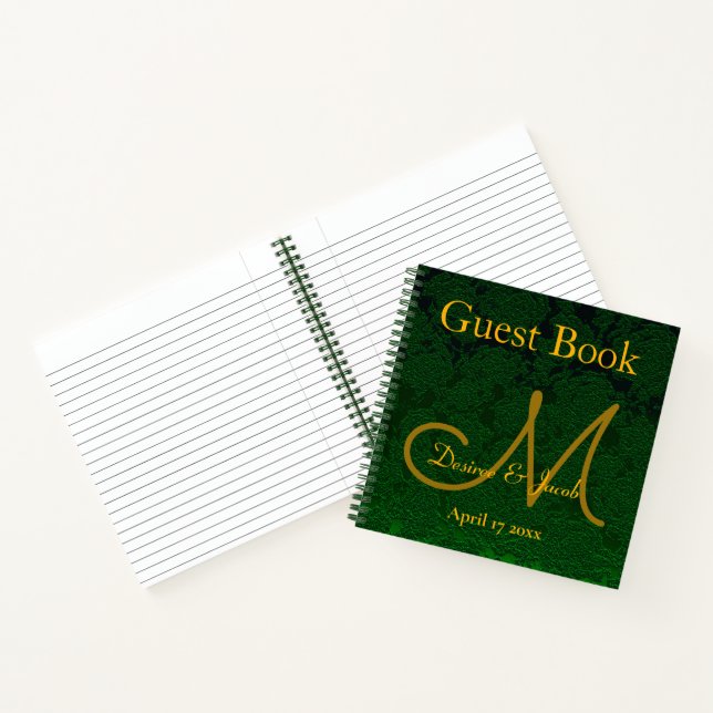 Carnet Hunter Green Gold Mariage Réception Monogramme (Intérieur)