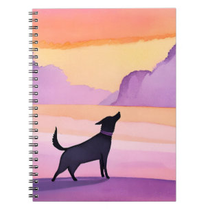 Carnet Hurlement de chien Silhouette de chien noir à l'
