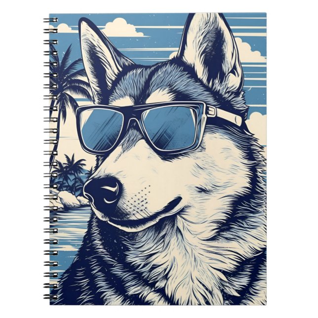 Carnet Husky avec lunettes de soleil à la plage (Devant)