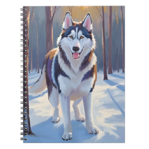Carnet Husky Peinture de chien en aquarelle d'hiver