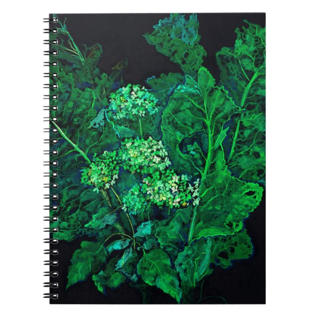 Carnet Hydrangea et Horseradish Floral Art noir et vert (Devant)