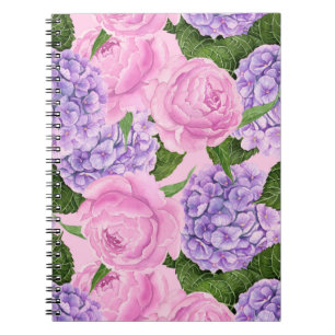 Carnet Hydrangea et motif de pivoine