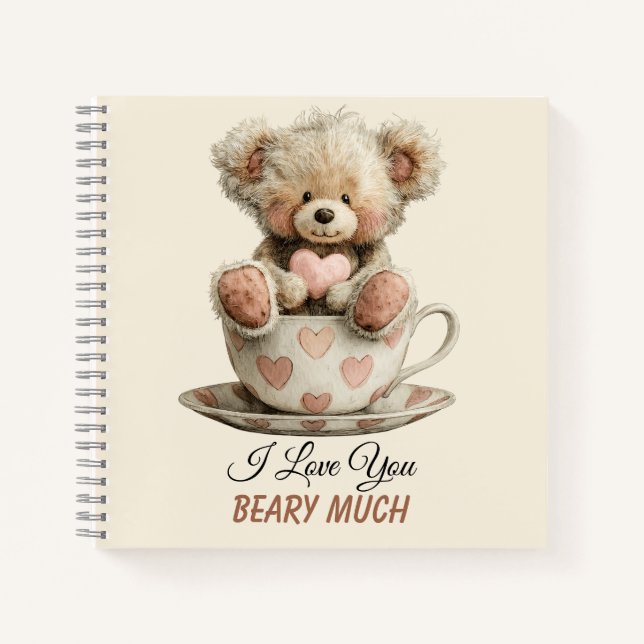 Carnet I Love You Beary Much In Cup Postcard (Devant)