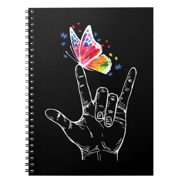 Carnet I Love You Hand Sign Language Butterfly Puzzle Pie (Devant)