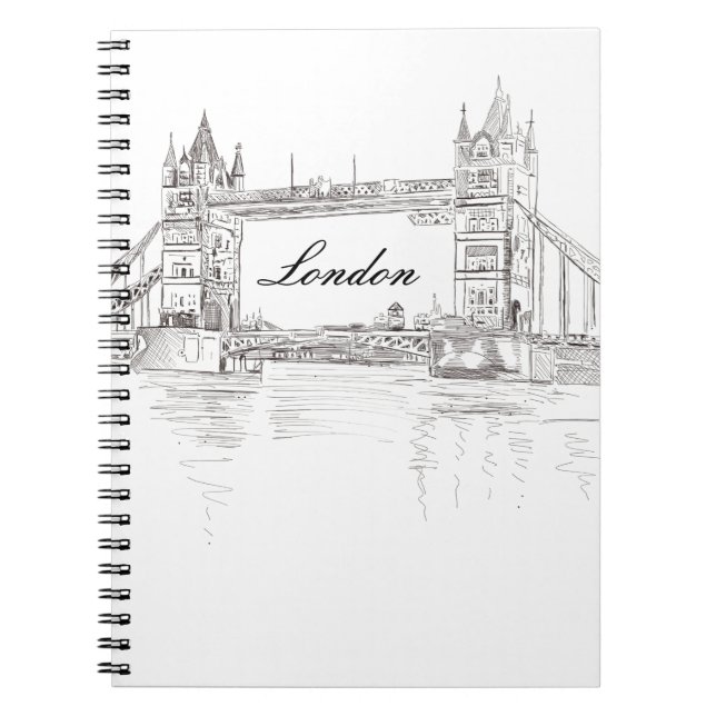 Carnet Icone London Tower Bridge Dessin noir et blanc (Devant)