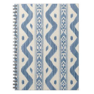 Carnet Ikat Bleu, Fine Rayure Tissée sur Crème