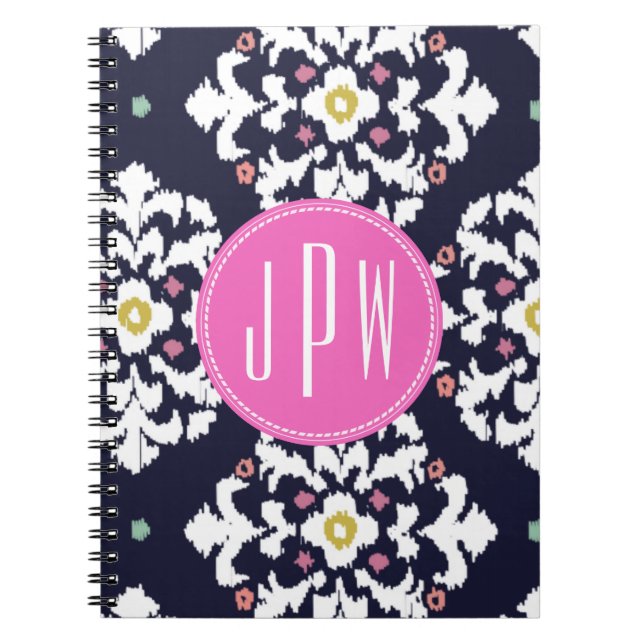 Carnet Ikat et monogramme rose (Devant)