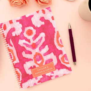 Carnet Ikat tribal rose et orange personnalisé
