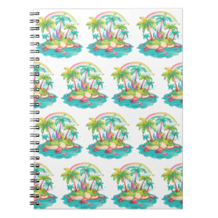 Carnet Île tropicale avec palmiers et arc-en-ciel