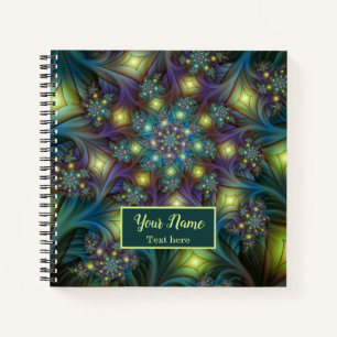 Carnet Illuminé bleu violet moderne Fractal Art Nom