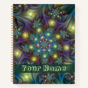 Carnet Illuminé bleu violet moderne Fractal Art Nom