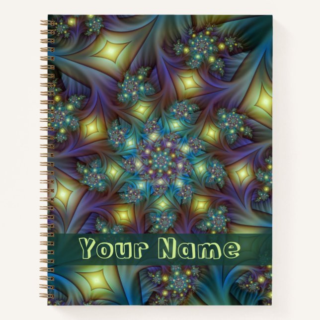 Carnet Illuminé bleu violet moderne Fractal Art Nom (Devant)