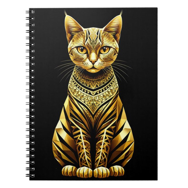 Carnet Illustration de chat doré orné (Devant)