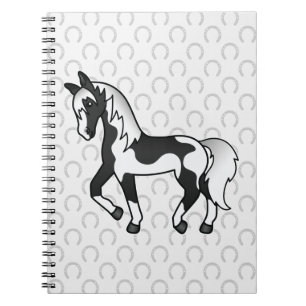 Carnet Illustration de cheval trottant Pinto noir de dess