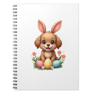 Carnet Illustration de chien de Pâques vintage avec un ch
