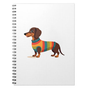 Carnet Illustration de dachshund en pull vintage arc-en-c