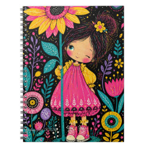 Carnet Illustration de fille florale fantaisiste, folk co