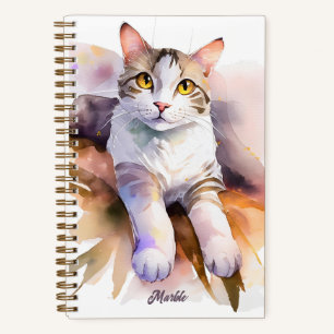 Carnet Illustration de l'aquarelle de chat blanc doux