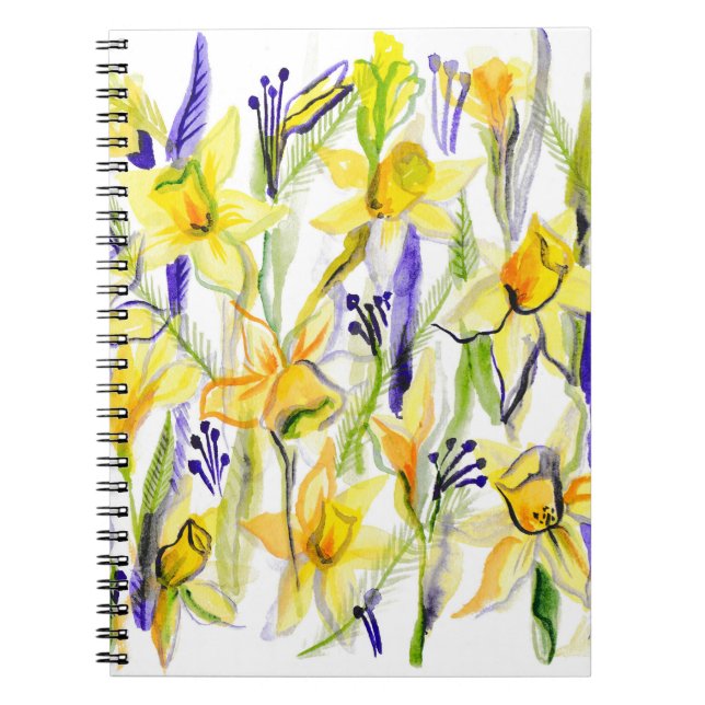 Carnet Illustration de l'aquarelle des jonquilles jaunes (Devant)