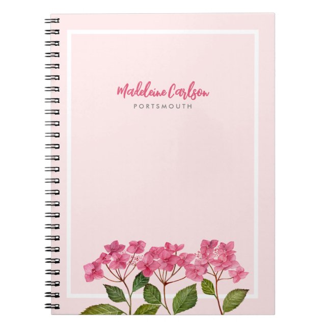 Carnet Illustration d'hydrangeas roses en aquarelle (Devant)