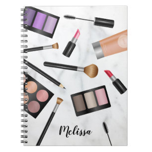 Carnet Illustration d'objets de maquillage sur faux marbr