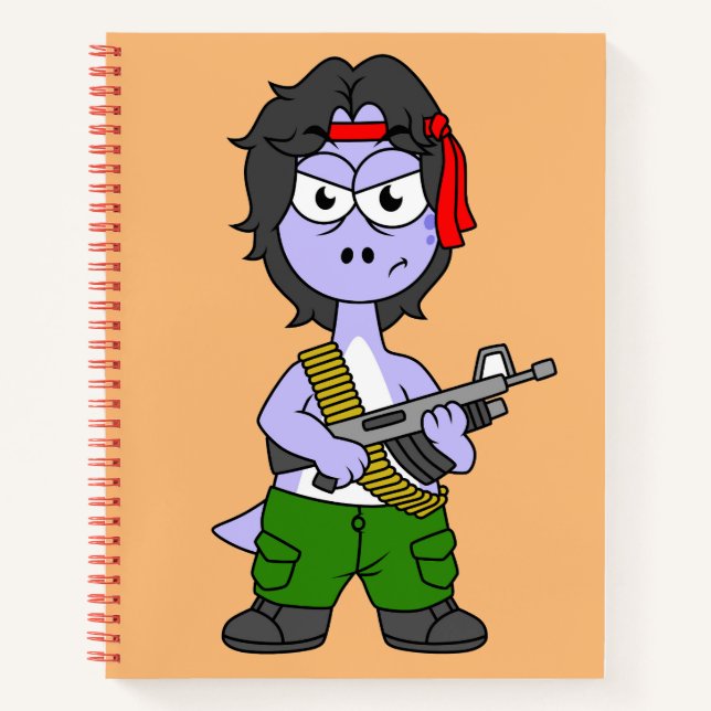 Carnet Illustration D'Un Brontosaurus Habillé En Rambo. (Devant)