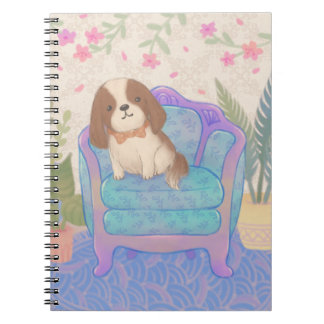 Carnet Illustration d'un chiot mignon sur un fauteuil vin