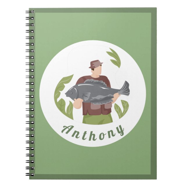 Carnet Illustration d'un pêcheur vert moderne Nom de la p (Devant)